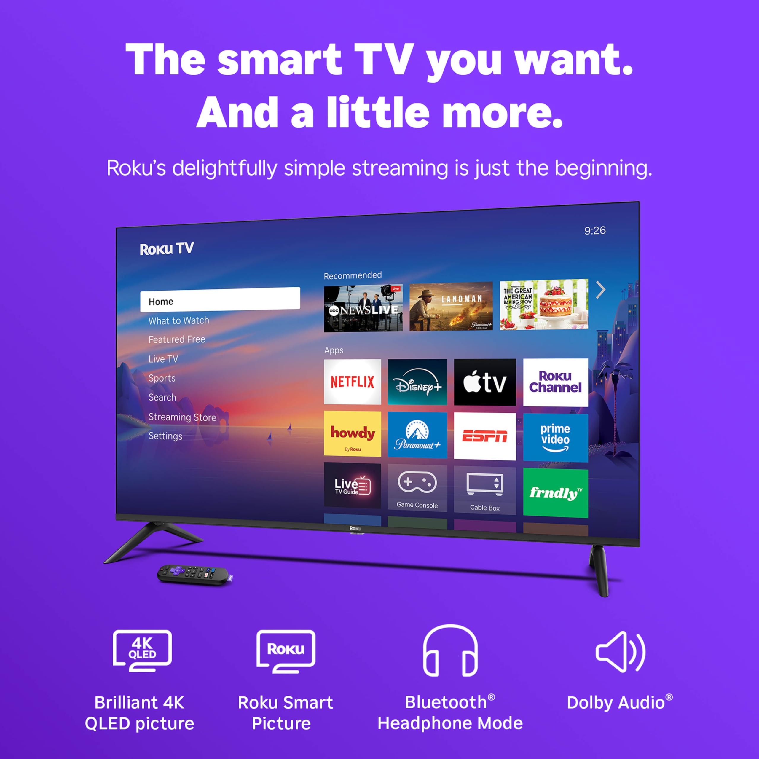Roku Smart TV – 43-Inch Select Series, 4K HDR TV – Roku TV with Roku Remote – Flat Screen LED Television with Wi-Fi for Streaming Live Local News, Sports, Family Entertainment