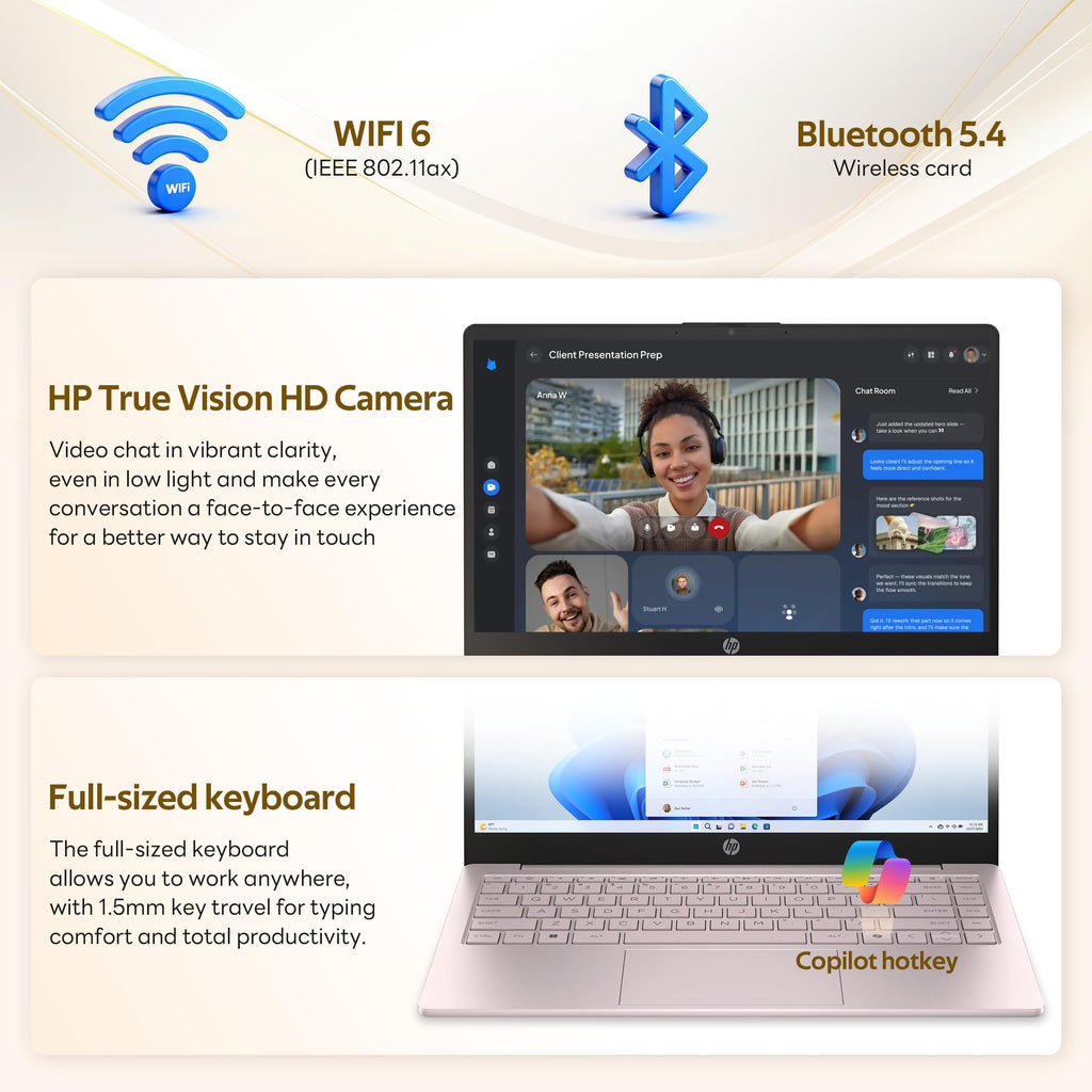 HP Stream 14" Laptop with AI Copilot, Flagship for Students & Business, 13th Gen Intel 4-Core, 4GB RAM, 256GB Storage (128GB UFS + 128GB Docking Station), Office 365 1-Year, Win 11 S, Sky Blue