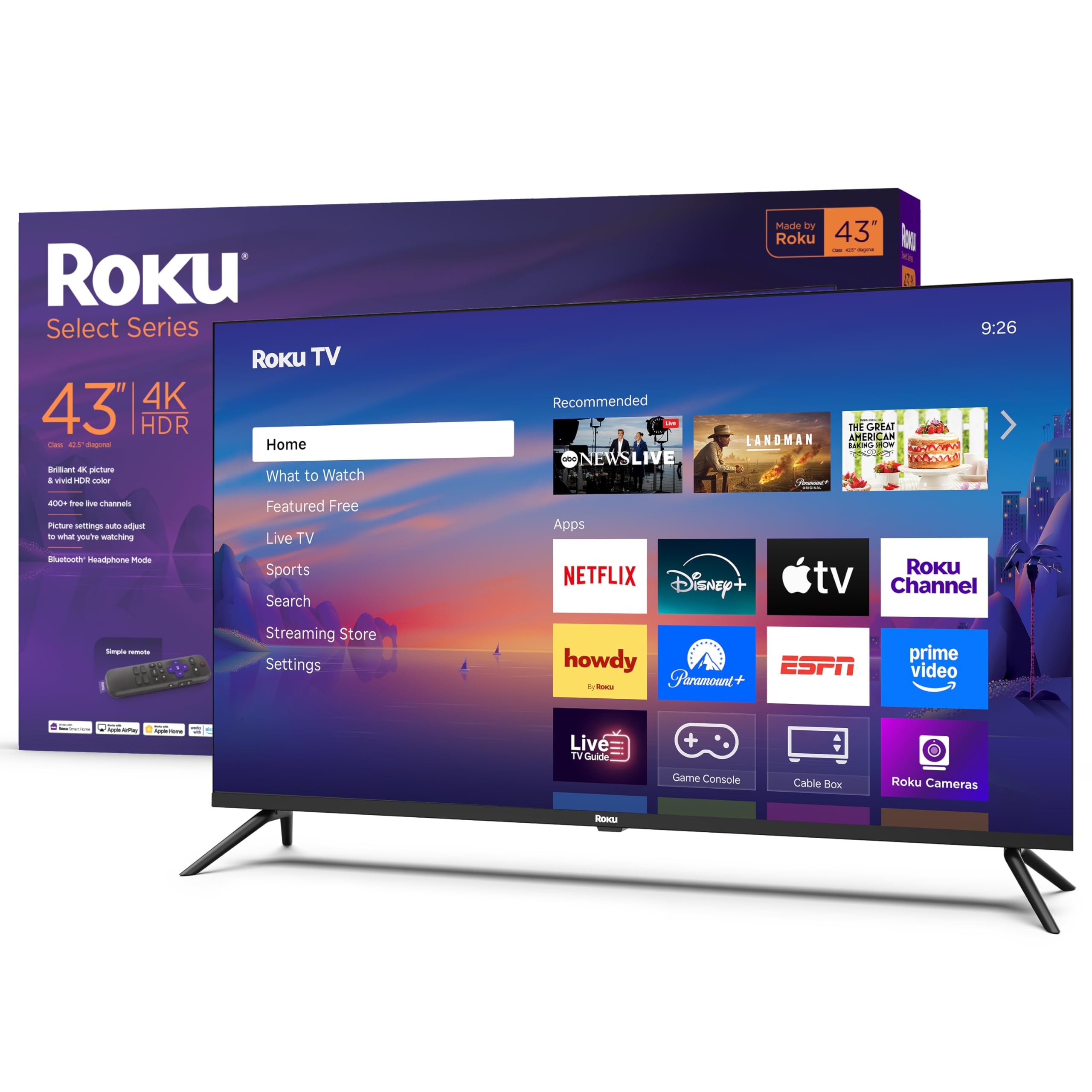 Roku Smart TV – 43-Inch Select Series, 4K HDR TV – Roku TV with Roku Remote – Flat Screen LED Television with Wi-Fi for Streaming Live Local News, Sports, Family Entertainment