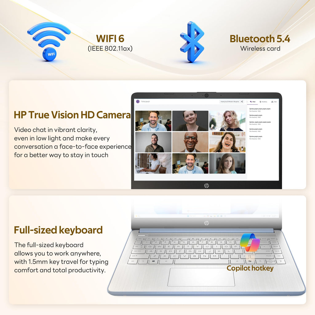 HP Stream 14" Laptop with AI Copilot, Flagship for Students & Business, 13th Gen Intel 4-Core, 4GB RAM, 256GB Storage (128GB UFS + 128GB Docking Station), Office 365 1-Year, Win 11 S, Sky Blue