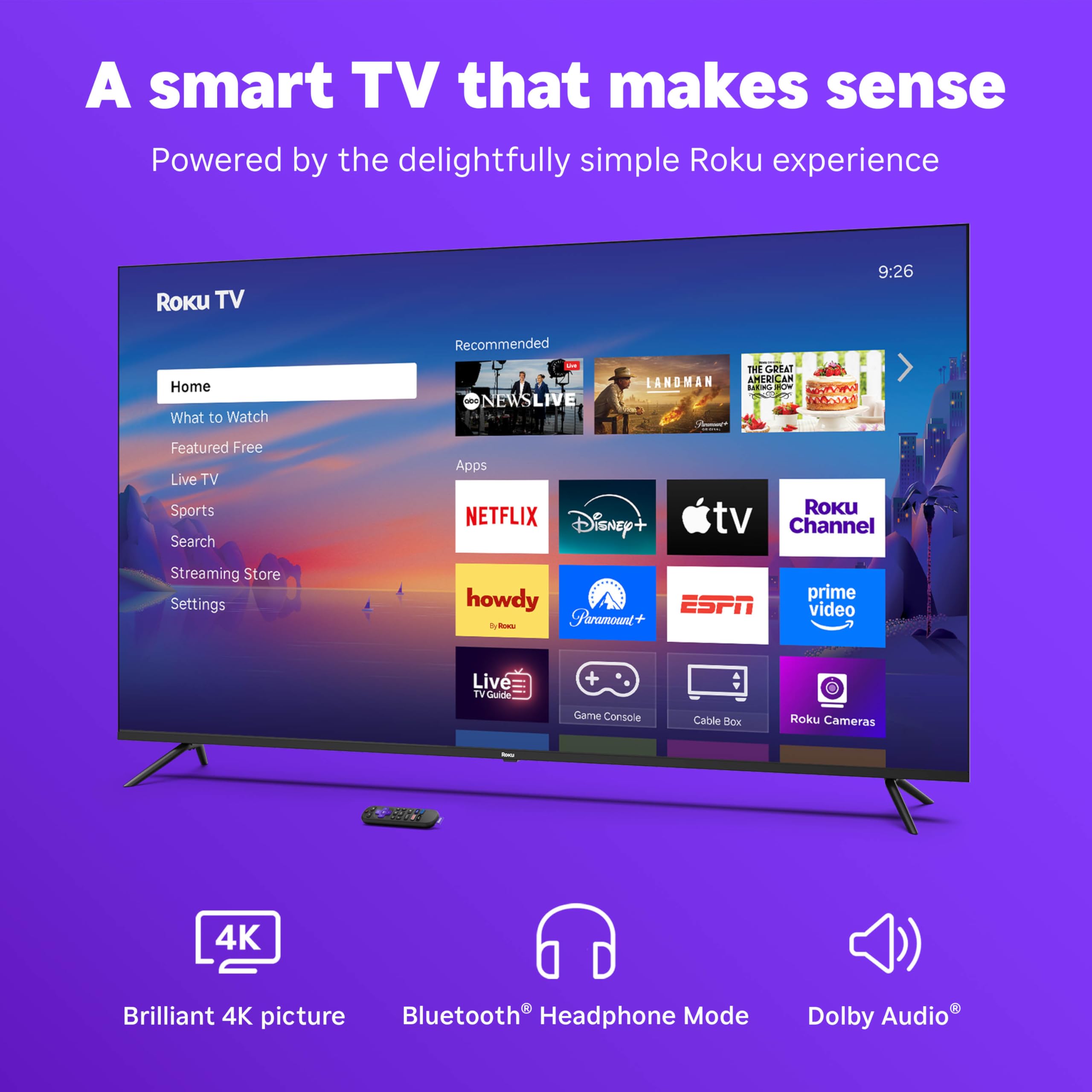 Roku Smart TV – 43-Inch Select Series, 4K HDR TV – Roku TV with Roku Remote – Flat Screen LED Television with Wi-Fi for Streaming Live Local News, Sports, Family Entertainment