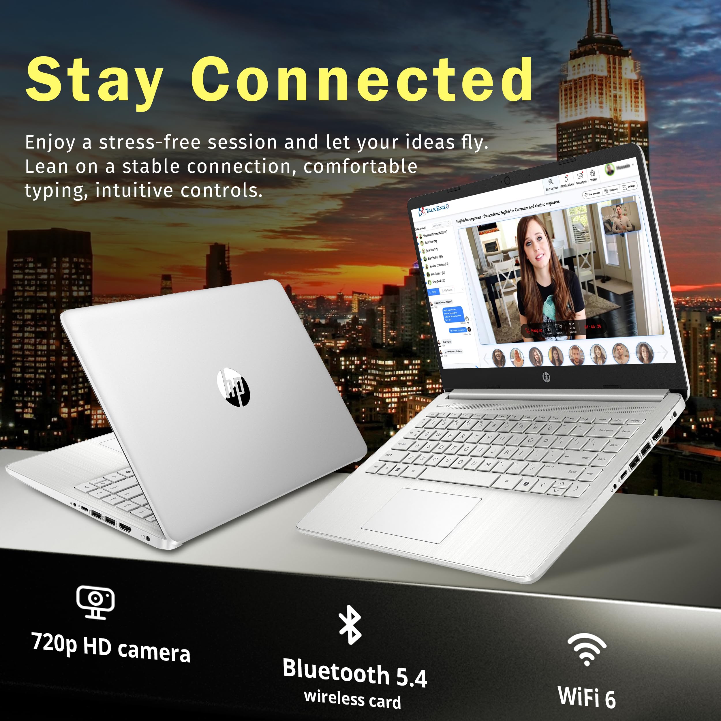 HP Stream 14" Laptop with AI Copilot, Flagship for Students & Business, 13th Gen Intel 4-Core, 4GB RAM, 256GB Storage (128GB UFS + 128GB Docking Station), Office 365 1-Year, Win 11 S, Sky Blue