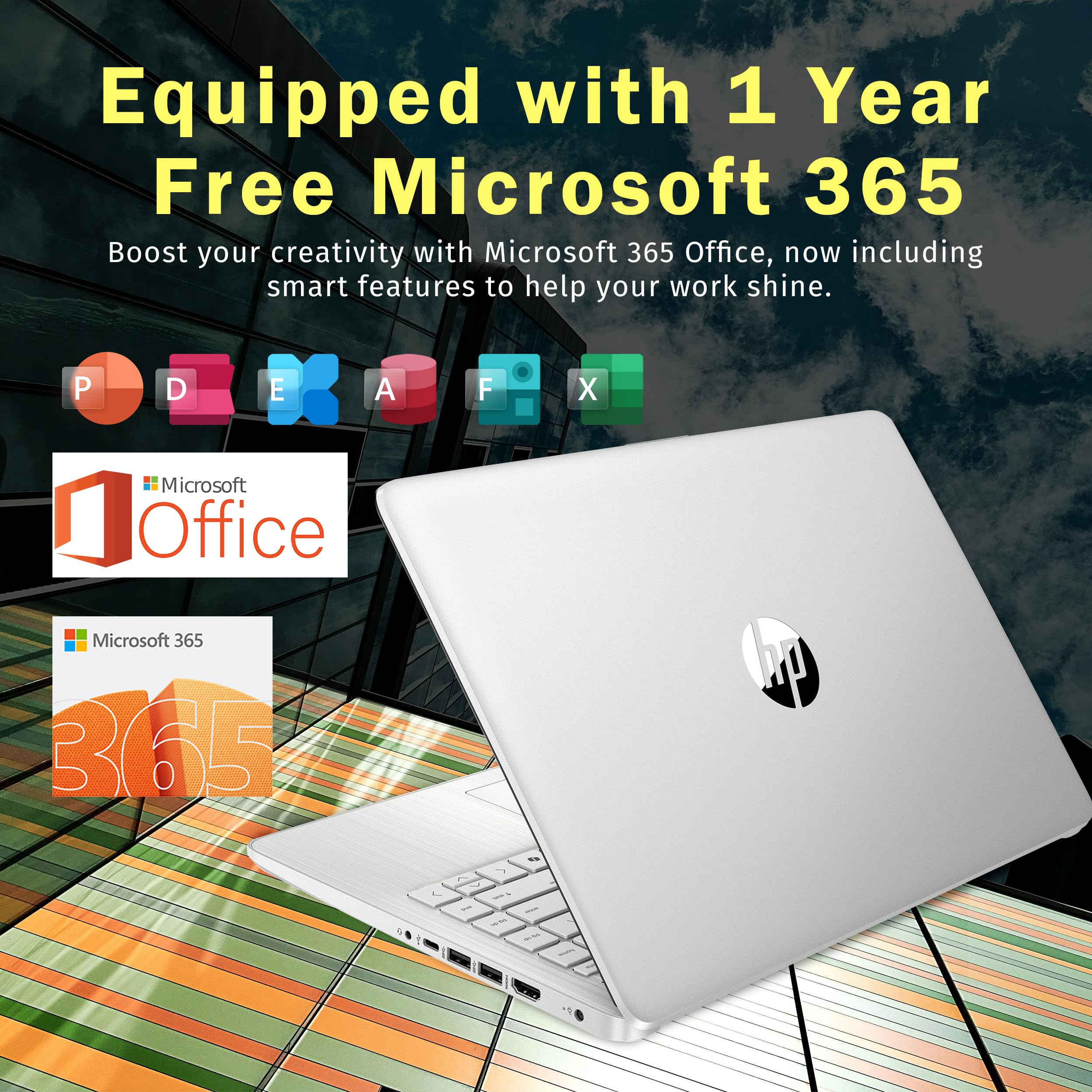 HP Stream 14" Laptop with AI Copilot, Flagship for Students & Business, 13th Gen Intel 4-Core, 4GB RAM, 256GB Storage (128GB UFS + 128GB Docking Station), Office 365 1-Year, Win 11 S, Sky Blue