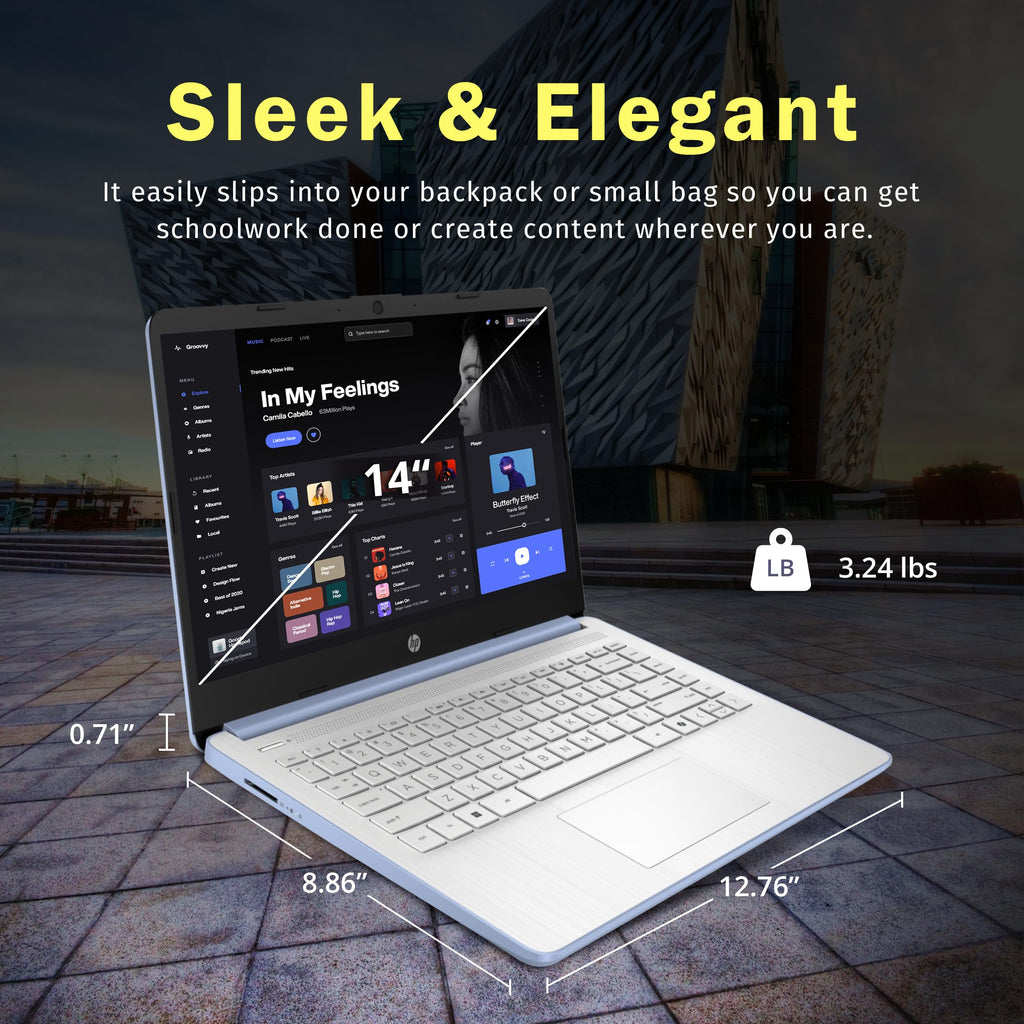 HP Stream 14" Laptop with AI Copilot, Flagship for Students & Business, 13th Gen Intel 4-Core, 4GB RAM, 256GB Storage (128GB UFS + 128GB Docking Station), Office 365 1-Year, Win 11 S, Sky Blue