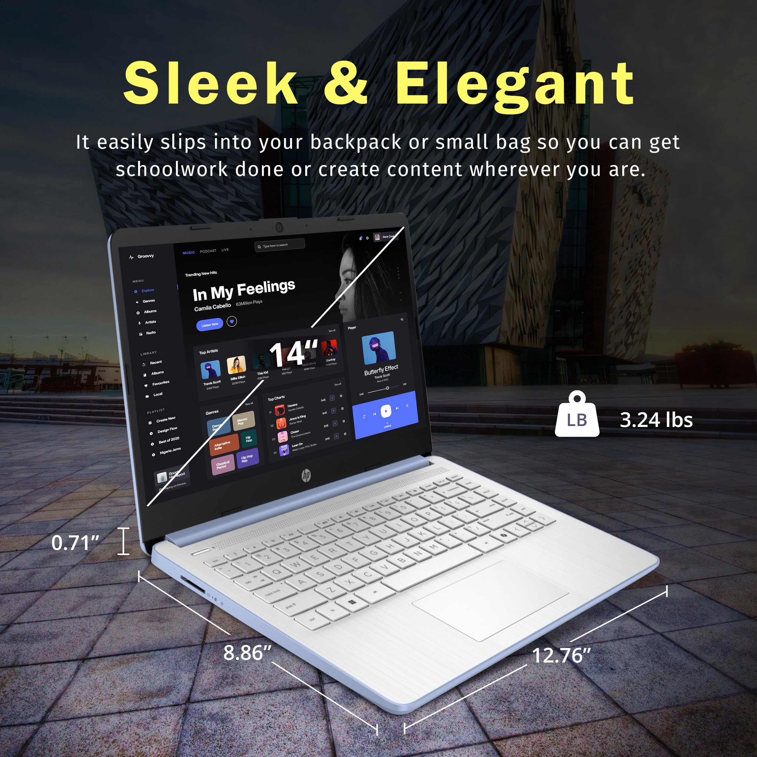 HP Stream 14" Laptop with AI Copilot, Flagship for Students & Business, 13th Gen Intel 4-Core, 4GB RAM, 256GB Storage (128GB UFS + 128GB Docking Station), Office 365 1-Year, Win 11 S, Sky Blue