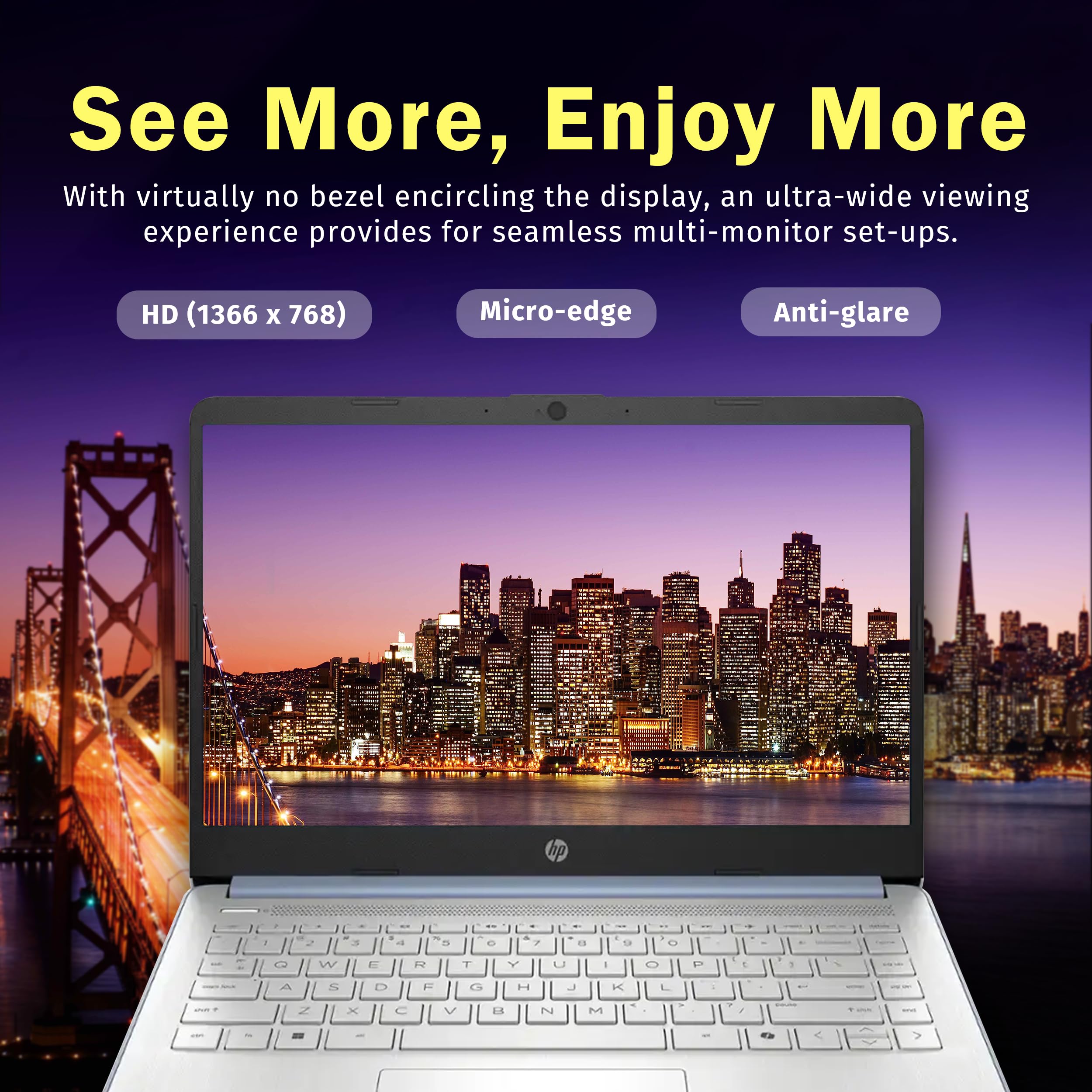HP Stream 14" Laptop with AI Copilot, Flagship for Students & Business, 13th Gen Intel 4-Core, 4GB RAM, 256GB Storage (128GB UFS + 128GB Docking Station), Office 365 1-Year, Win 11 S, Sky Blue